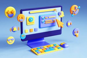 Digital generated image of PC with 3D Icons